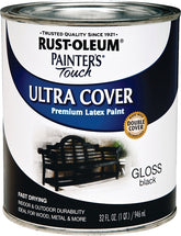 Painter's Touch Ultra Cover 1979502 Enamel Paint, Water Base, Gloss Sheen, Black, 1 qt, Can, 120 sq-ft Coverage Area